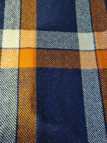 Navy, Orange and White LARGE check Harris Tweed OFFCUT 115cm wide x 83cm long